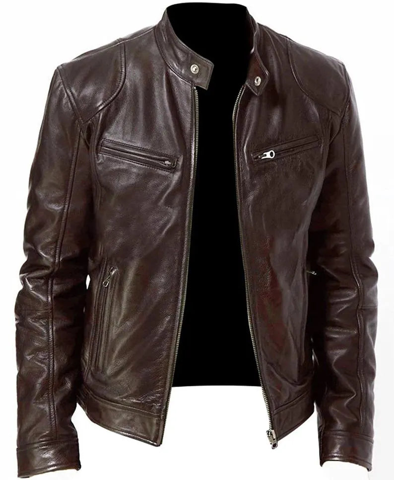 Handmade Cafe Racer Sheepskin Leather Jacket