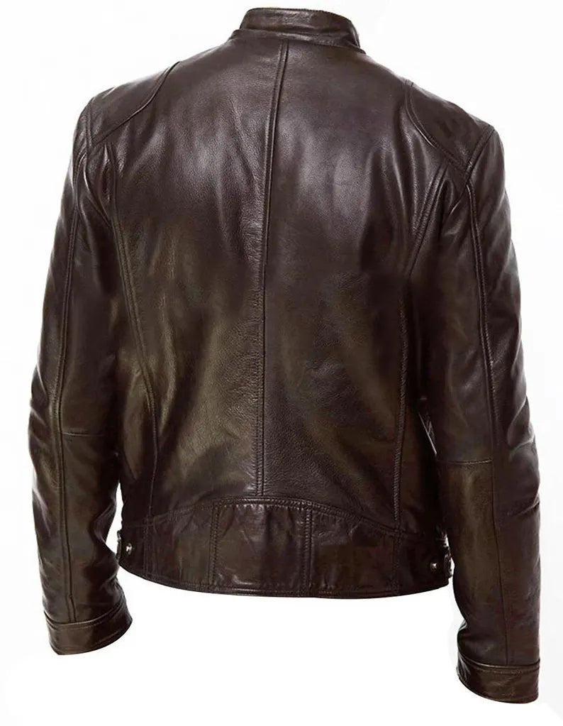 Handmade Cafe Racer Sheepskin Leather Jacket