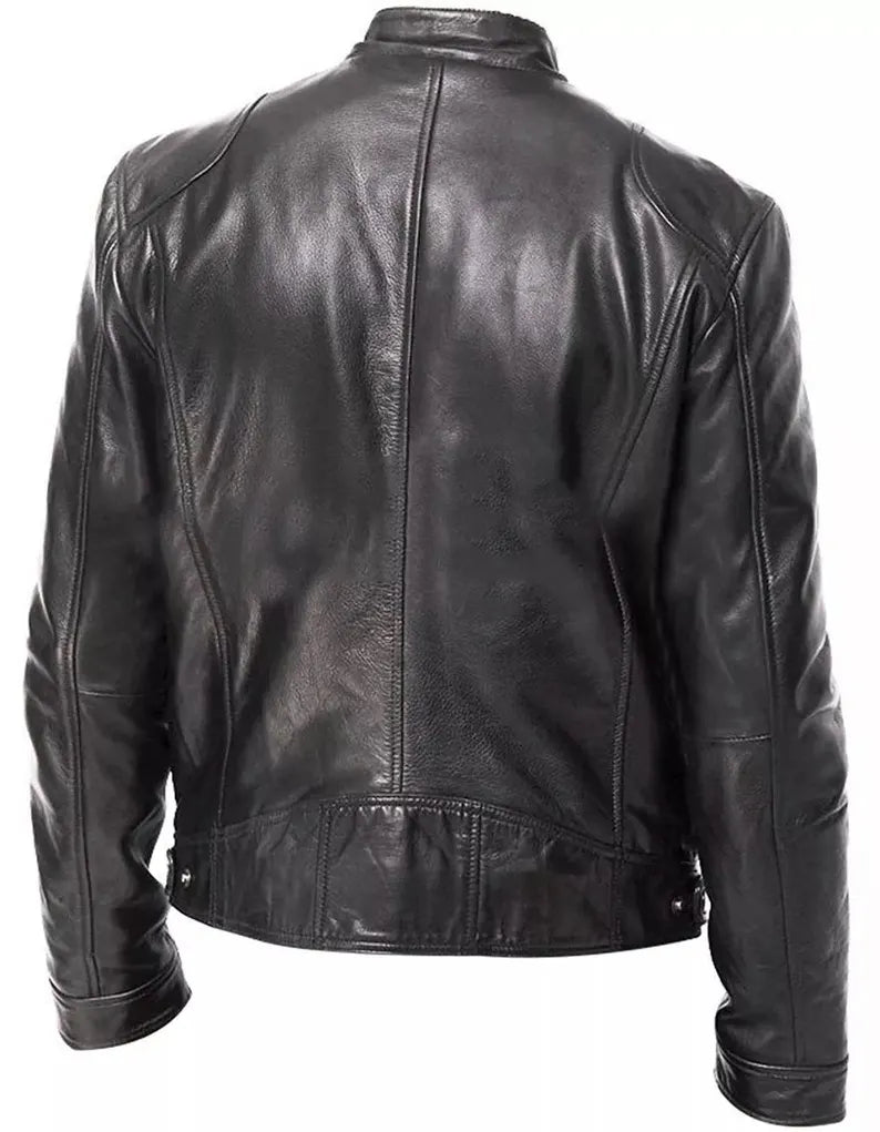 Handmade Cafe Racer Sheepskin Leather Jacket