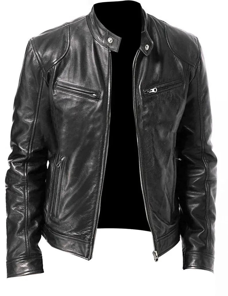 Handmade Cafe Racer Sheepskin Leather Jacket