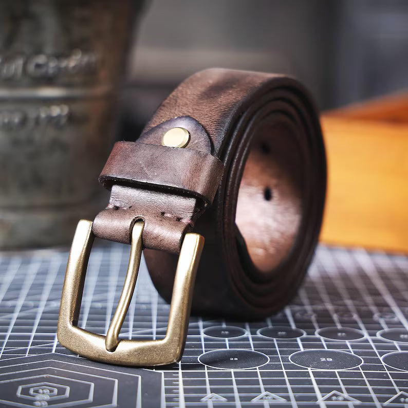 Handcrafted Full Grain Leather Belt: Vintage Style Men's Belt