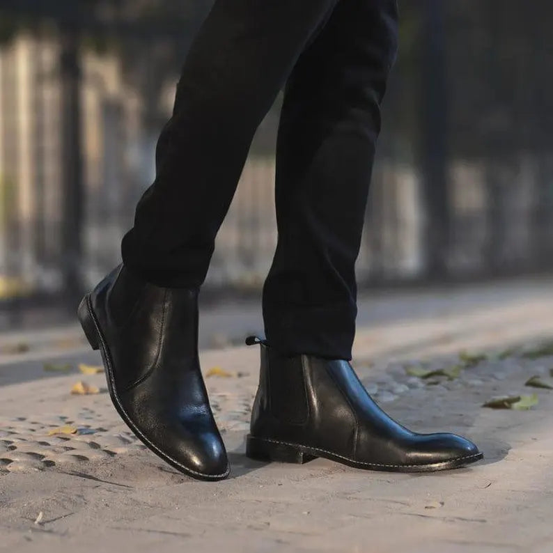 Handmade Black Leather Chelsea Boots